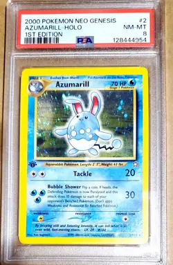 2000 POKEMON NEO GENESIS 1ST EDITION #2 AZUMARILL HOLO Rare PSA 8 Half Swirls 🔥 - Image 1