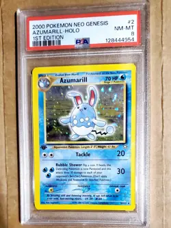 2000 POKEMON NEO GENESIS 1ST EDITION #2 AZUMARILL HOLO Rare PSA 8 Half Swirls 🔥 - Image 3
