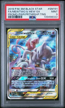 2019 POKEMON SM BLACK STAR PROMO #SM191 FULL ART/MEWTWO & MEW GX PSA 9 - Image 1