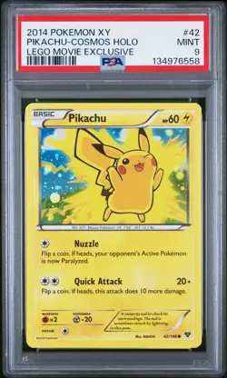 2014 POKEMON XY #42 PIKACHU COSMOS HOLO LEGO MOVIE EXCLUSIVE PSA 9 - Image 1
