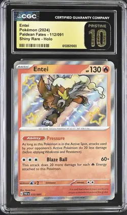 Pokemon Entei 112/091 Shiny Paldean Fates - CGC 10 PRISTINE - Image 1