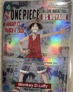 One Piece Bandai Namco Monkey D. Luffy US Voyage Promo Full Art Holo Card - Image 3