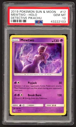 Pokemon Cards - PSA 10 Mewtwo 12/18 - Detective Pikachu Holo - GEM MT - Image 1