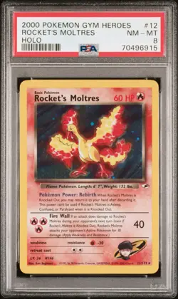 2000 POKEMON GYM HEROES HOLO #12 ROCKET'S MOLTRES PSA 8 - Image 1