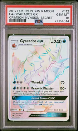 2017 POKEMON SUN & MOON CRIMSON INVASION SECRET #112 FULL ART/GYARADOS GX PSA 10 - Image 1