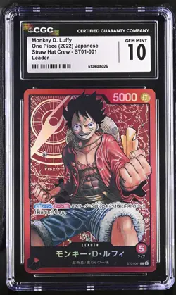 CGC 10 GEM MINT Japanese One Piece 2022 Monkey D. Luffy ST01-001 Straw Hat NR5 - Image 1