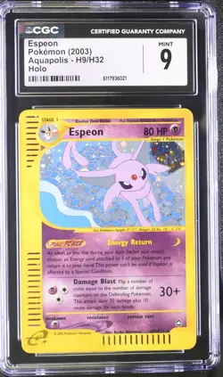 CGC 9 MINT Espeon 2003 Aquapolis H9/H32 Holo Pokemon Card - Image 1