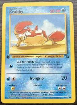 1st Edition Krabby 51/62 Pokemon TCG WOTC Base Set Fossil NEAR MINT NM - Image 1