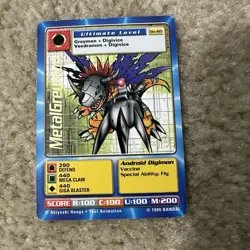 MetalGreymon Bo-80 Gold Name Text Digimon Card Bandai 1999 - Image 1