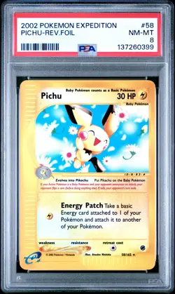 Pichu Reverse Holo PSA 8 2002 Pokemon Expedition #58 LOW POP - Image 1