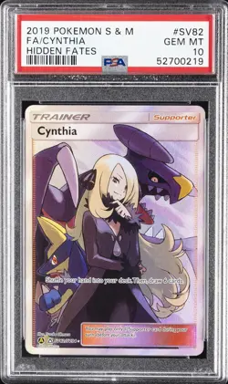 2019 POKEMON SUN & MOON HIDDEN FATES #SV82 FULL ART/CYNTHIA PSA 10 - Image 1