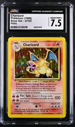 Charizard 1999 Base Set 4/102 Holo Pokemon Card CGC 7.5 Near Mint+ - Image 1