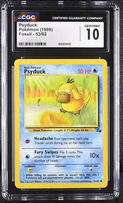 CGC 10 GEM MINT Psyduck 1999 Fossil 53/62 Pokemon Card - Image 1