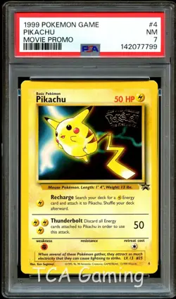 PSA 7 NEAR MINT Pikachu # 4 WB Movie WOTC Black Star PROMO Pokemon Card 799 - Image 1