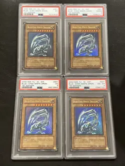 Yugioh Blue-Eyes White Dragon SDK-001 1st Edition Lot PSA 1, 2, 3, & 4 - Image 1