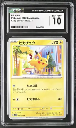CGC 10 Gem Mint Pikachu 017/071 Clay Burst sv2D Pokemon Card 2023 - Image 1