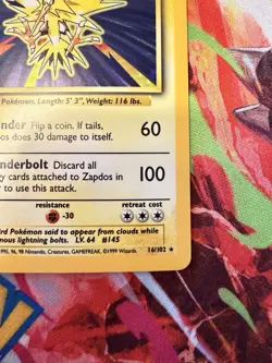 Pokemon TCG Zapdos Base Set Holo Unlimited Rare Card 16/102 1999 MINT/NM! - Image 4