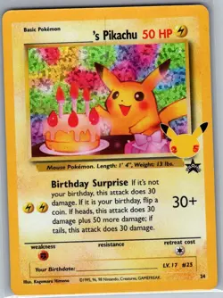 Birthday Pikachu 24 Celebrations: Classic Collection - Pokemon Card - NM - Image 1