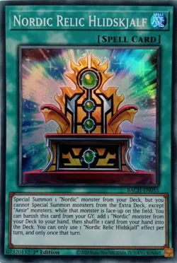 BACH-EN055 NORDIC RELIC HLIDSKJALF SUPER RARE 1ST EDITION YuGiOh CARD - Image 1