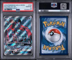 2018 POKEMON SUN & MOON FORBIDDEN LIGHT #124 FULL ART/YVELTAL GX PSA 10 - Image 3