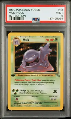 1999 POKEMON FOSSIL 1ST ED #13 MUK-HOLO PSA 9 - Image 1