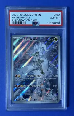 2025 Pokemon JTG EN N’s Reshiram Illustration Rare #167 PSA 10 GEM MT - Image 1