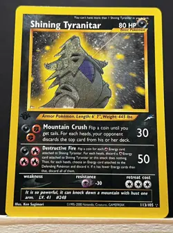 Pokemon TCG Shining Tyranitar Neo Destiny 1st Edition Shiny Holo Card 113/105 - Image 1