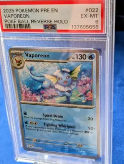 2025 POKEMON PRE EN-PRISMATIC EVOLUTIONS POKE BALL REVERSE HOLO VAPOREON PSA 6 - Image 2