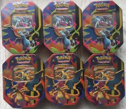 6 x Pokemon TCG Mega Charizard Ex Tins X + Y - Mega Evolution Brand New & Sealed - Image 1