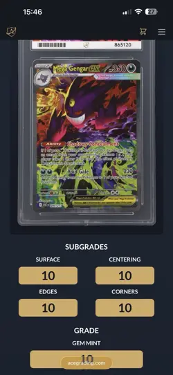 Pokemon TCG Mega Gengar EX 284/217 SIR. Ace 10 PERFECT SUBGRADES - Image 3