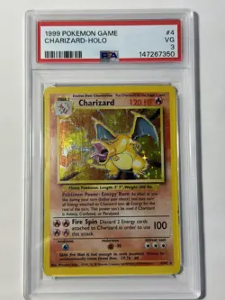 Pokemon TCG Charizard Base Set Holo Unlimited Rare Card 4/102 PSA VG 3 - Image 1
