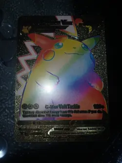 Pokemon Pikachu VMAX Rainbow 310hp Gold Foil Fan Art Collector Card TCG - Image 1