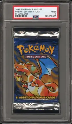 1999 POKEMON BASE SET PACK THICK FONT CHARIZARD PSA 9 NEW CERT - Image 1