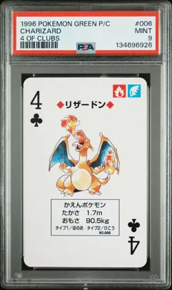 1996 POKEMON GREEN VERSION PLAYING CARDS #006 CHARIZARD 4 OF CLUBS PSA 9 - Image 1