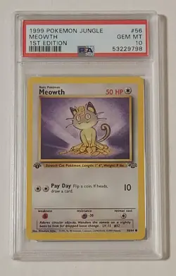 1999 Pokemon Meowth 1st Edition Jungle 56/64 PSA 10 Gem Mint Vintage WOTC - Image 1