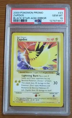 PSA 10 GEM MINT Zapdos Aoki Error 23 Pokemon WOTC Black Star 2000 Movie Promo - Image 1