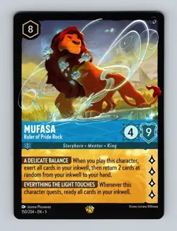 Mufasa Ruler of Pride Rock 150/204 Legendary Shimmering Skies Disney Lorcana - Image 1