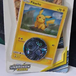 Pokemon Sun & Moon Unbroken Bonds Booster Pack Pikachu Promo Card & Coin - Image 5