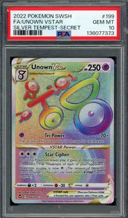 PSA 10 Unown VSTAR (Secret) Silver Tempest 199/195 Holo Pokemon Card B13 - Image 1