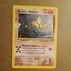Pokemon Blaine's Moltres Holo Gym Heroes 1/132 Swirl Damaged - Image 1