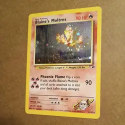 Pokemon Blaine's Moltres Holo Gym Heroes 1/132 Swirl Damaged - Image 3