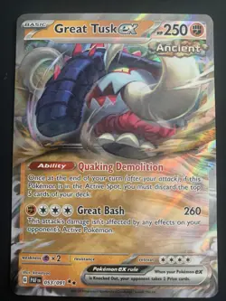 Great Tusk EX 053/091 Pokemon Paldean Fates Ultra Rare Card - NM - Image 1