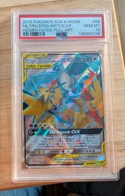 2019 POKEMON SM HIDDEN FATES #66 FULL ART/MOLTRES & ZAPDOS & ARTICUNO GX PSA 10 - Image 1