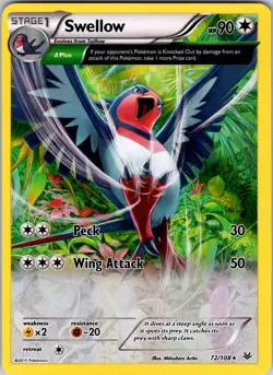 Swellow (72 Delta) 72/108 XY - Roaring Skies Pokemon LP Holo - Image 1