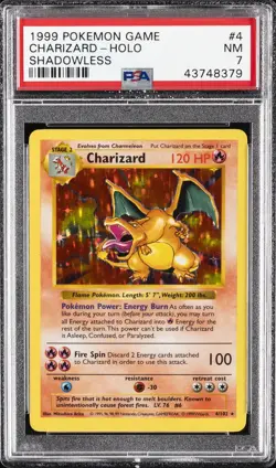 1999 POKEMON GAME SHADOWLESS #4 CHARIZARD-HOLO PSA 7 - Image 1