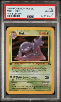 1999 POKEMON FOSSIL 13 MUK-HOLO 1ST EDITION PSA 8 - Image 1