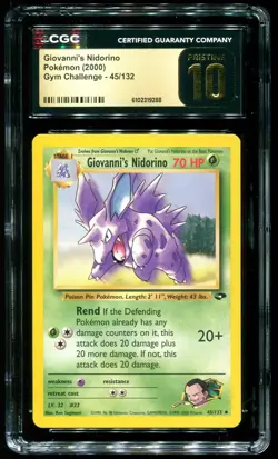CGC Pristine 10 Giovanni's Nidorino Gym Challenge 2000 Pokemon Card #45 - Image 1