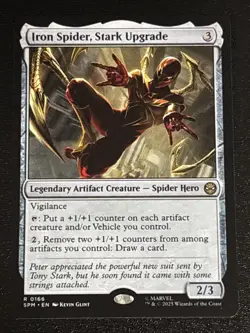MTG Universes Beyond: Spider-man Iron Spider, Stark Upgrade 0166 NM Rare - Image 1