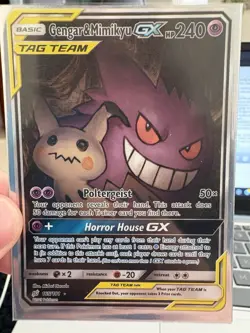 Pokemon Gengar & Mimikyu GX TAG TEAM Full Art Holo SM-Team Up 165/181 HP 240 - Image 1