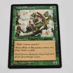 MTG Wall of Blossoms - STH Stronghold LP Green Creature Card Vintage 1998 - Image 1